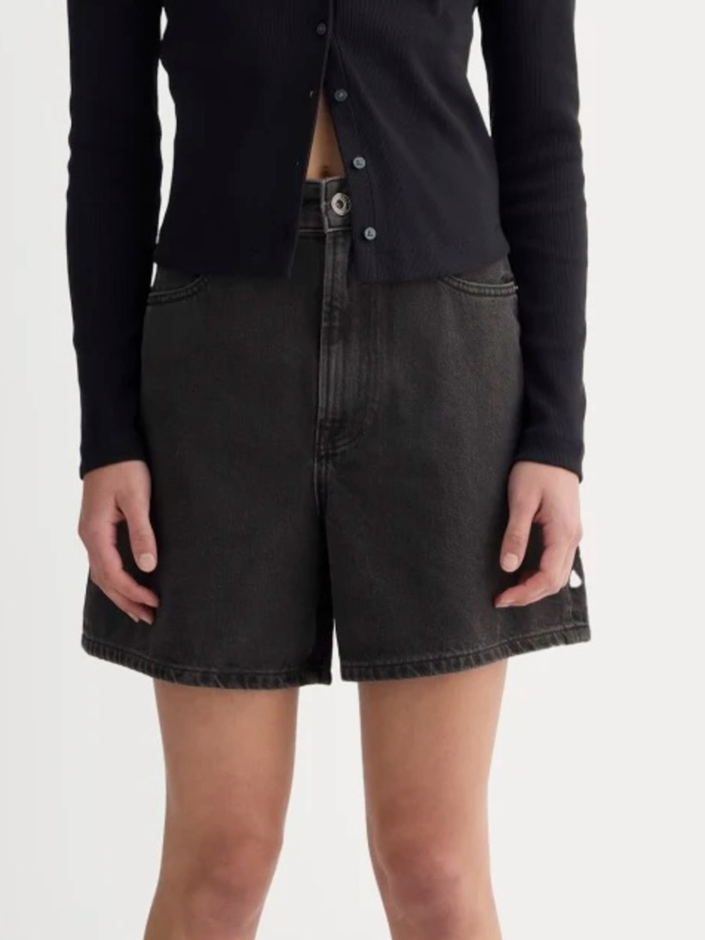 Everlane A-Line High Denim Short Washed Black 25